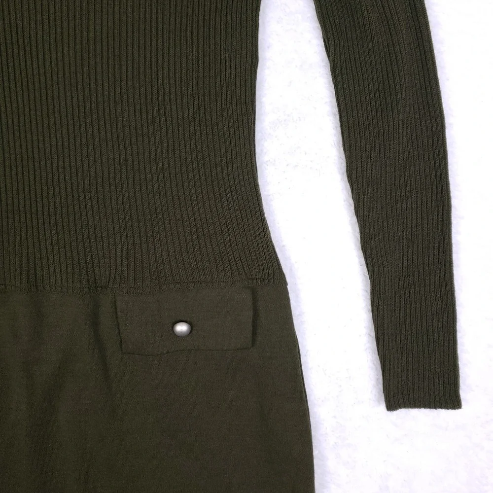 Amanda Charles Sweater Dress Small Olive Green Turtleneck Knit Military Chic - Picture 3 of 8